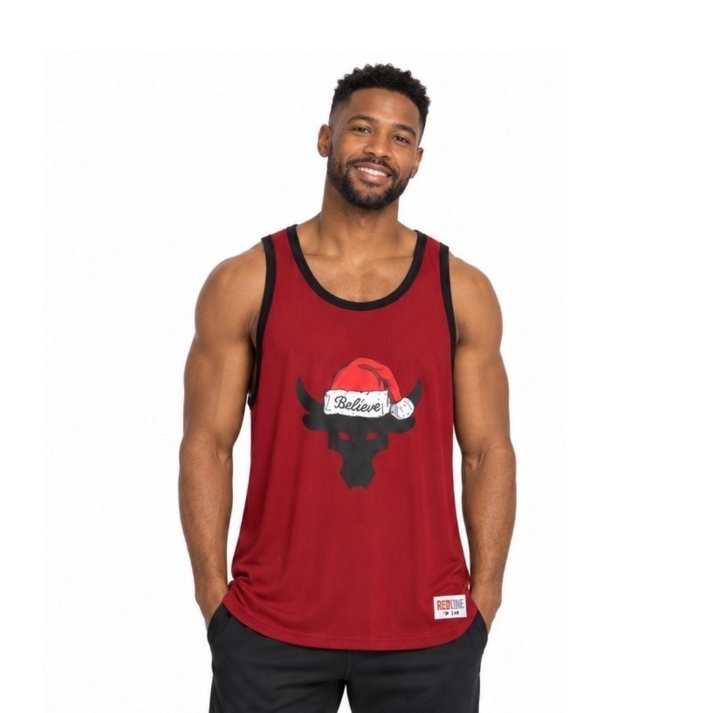 Under Armour Project Rock Iso-Chill Tank Top Red Christmas Brahma Bull L 110-53